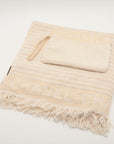 Chanel Logo Cotton Fringe Tote Bag Ivory with Towel and Pochette