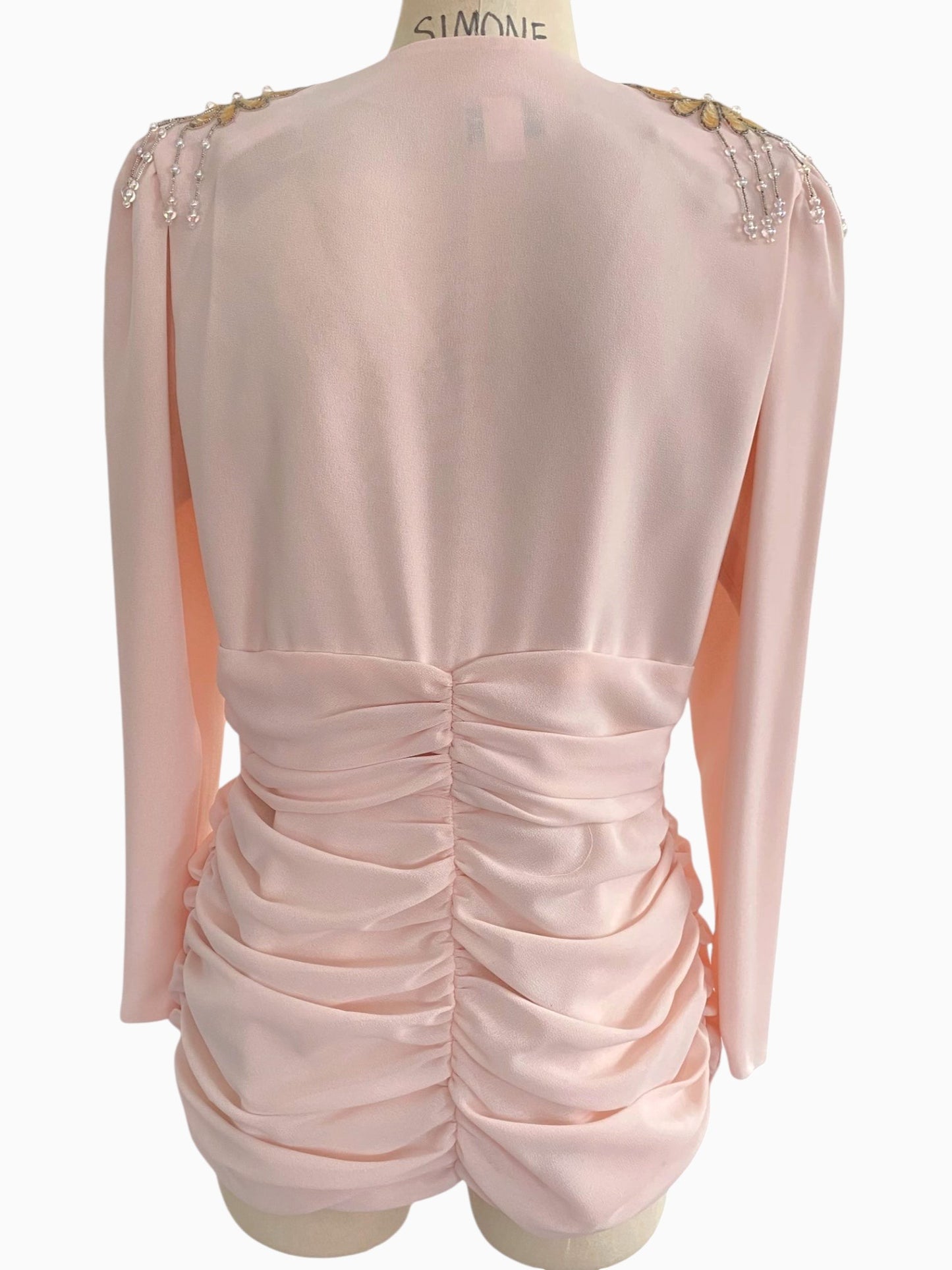 80s 90s Ruched Pink Jacket Embellished Epaulettes