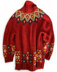 Red Speckled Faire Isle Turtleneck Sweater
