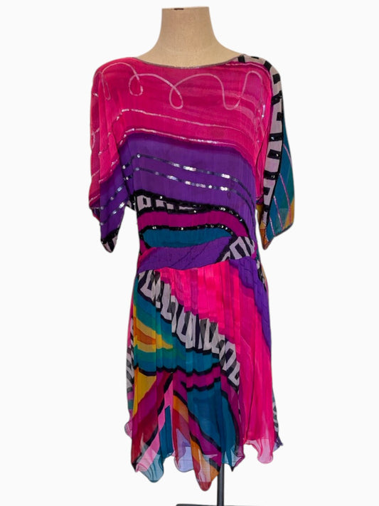 Multi Color Dress Beaded Dolman Sleeves