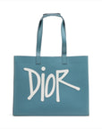 Christian Dior x Shawn Stussy Logo Leather Tote Bag Blue