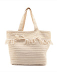 Chanel Logo Cotton Fringe Tote Bag Ivory with Towel and Pochette