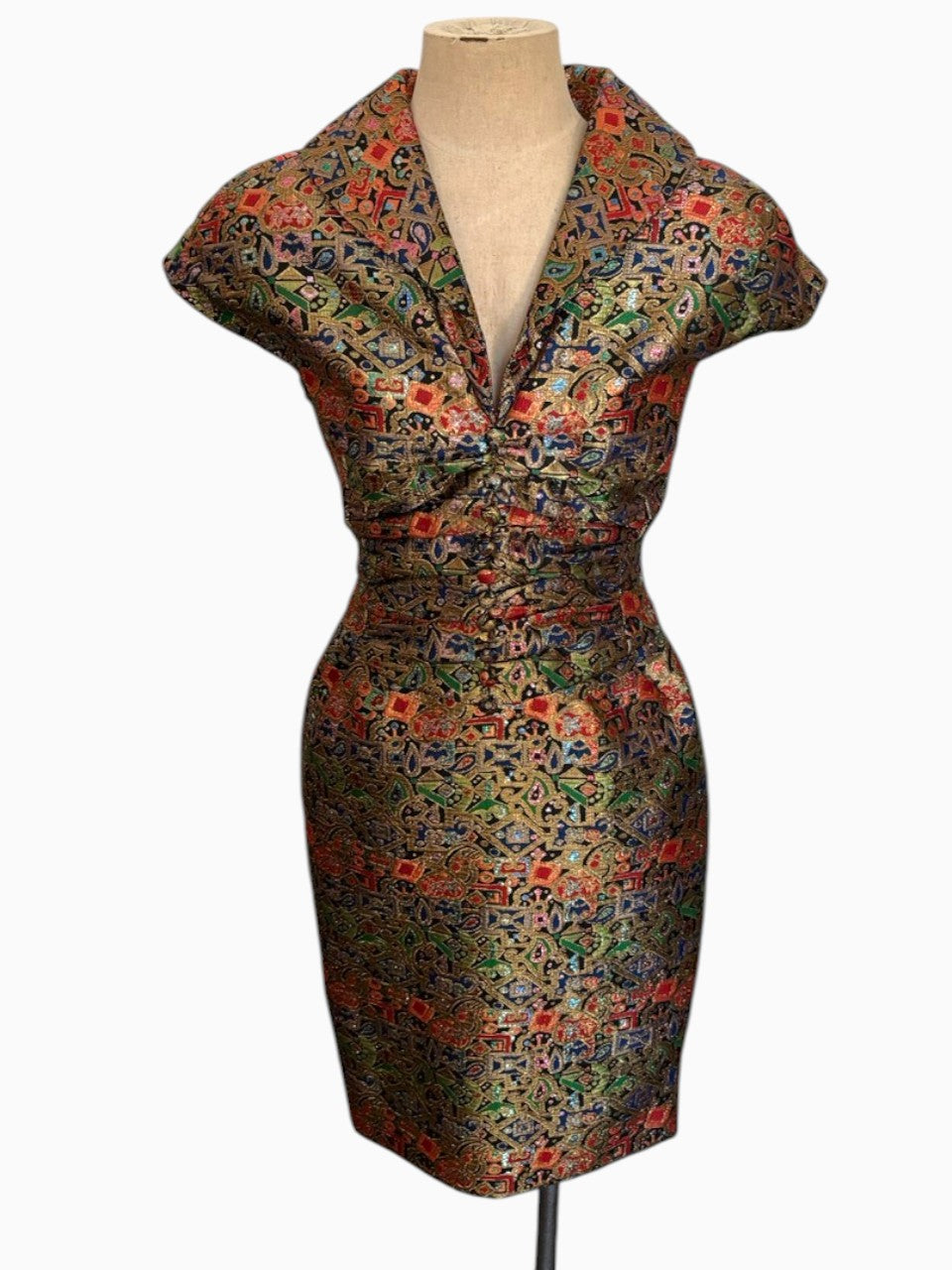 60s Fitted Gold Lamé Brocade Dress