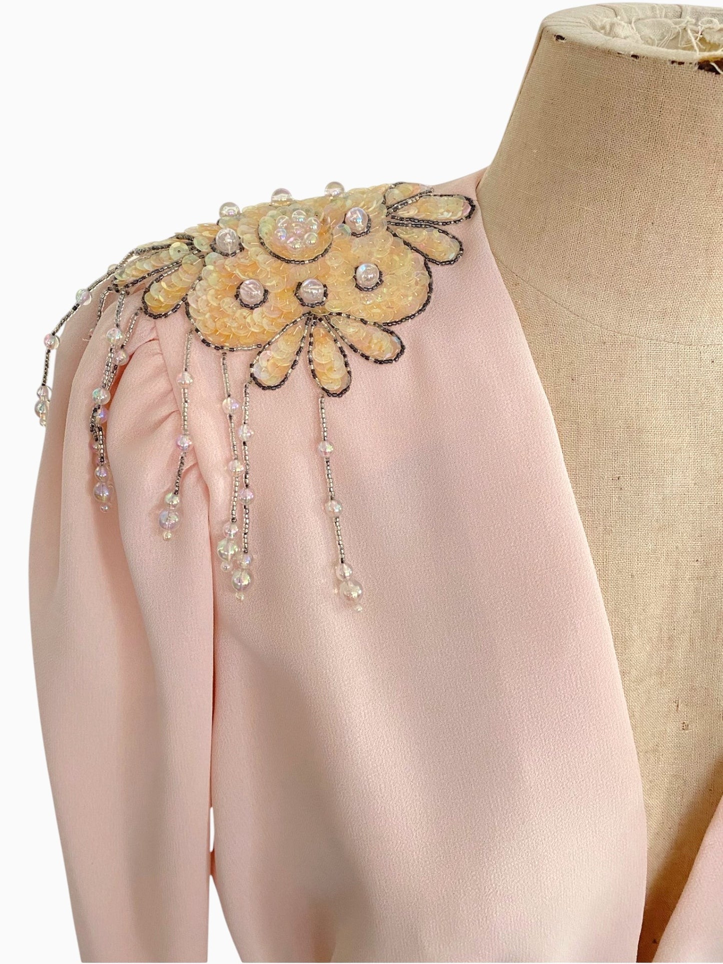 80s 90s Ruched Pink Jacket Embellished Epaulettes