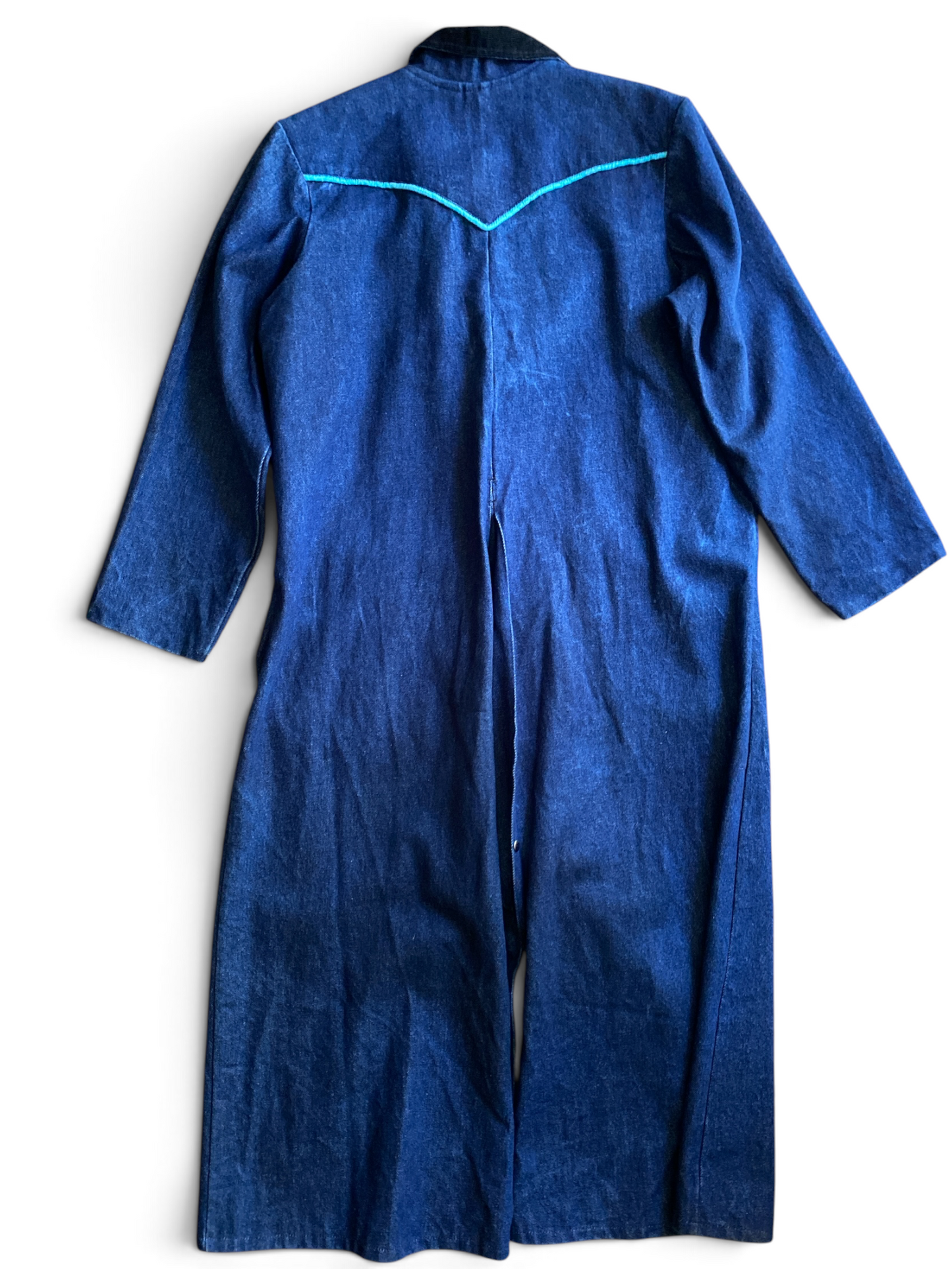 Denim Duster Jacket Aqua Piping
