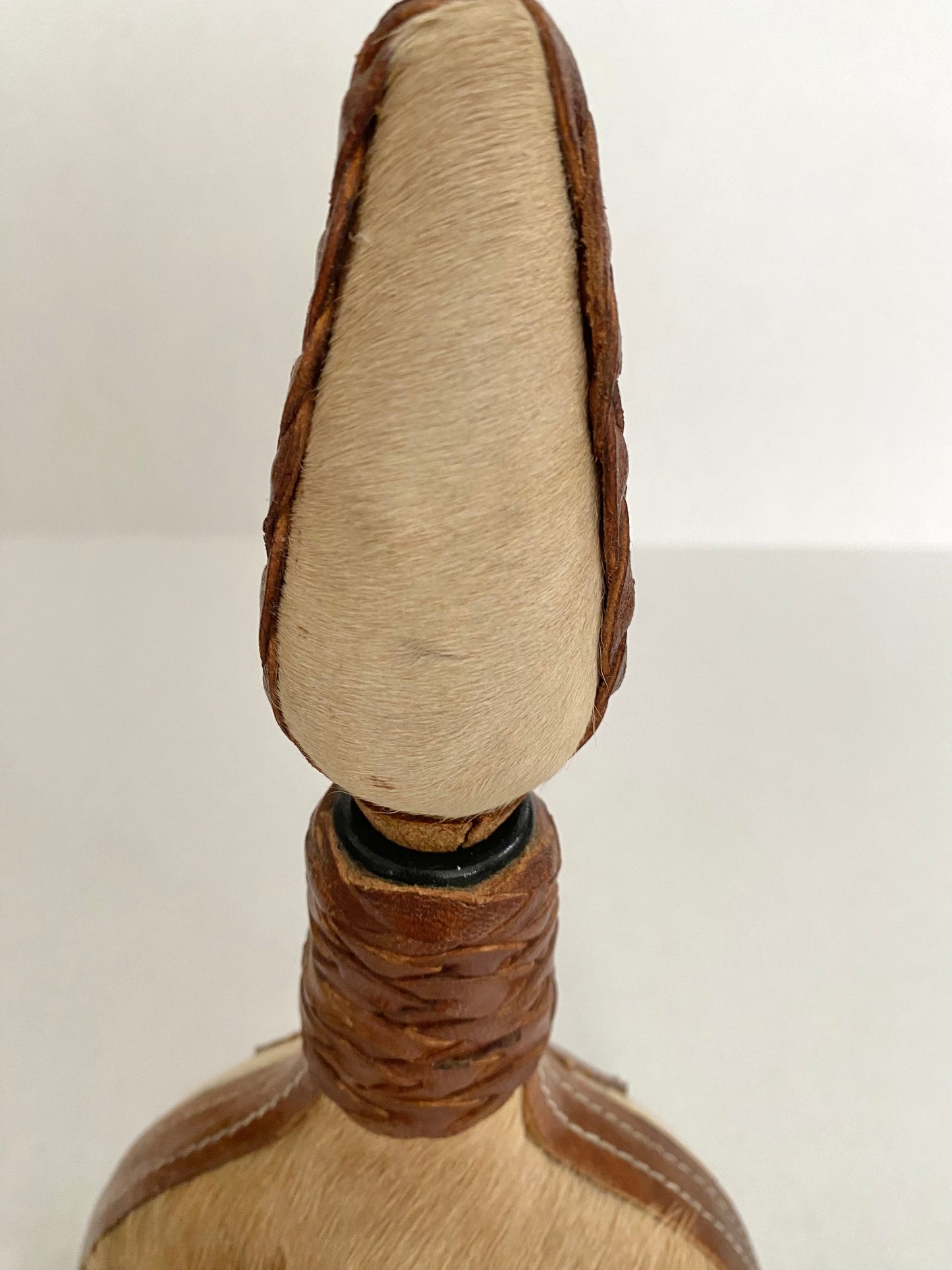 Mid Century Mexican Cowhide Leather Tequila Bottle
