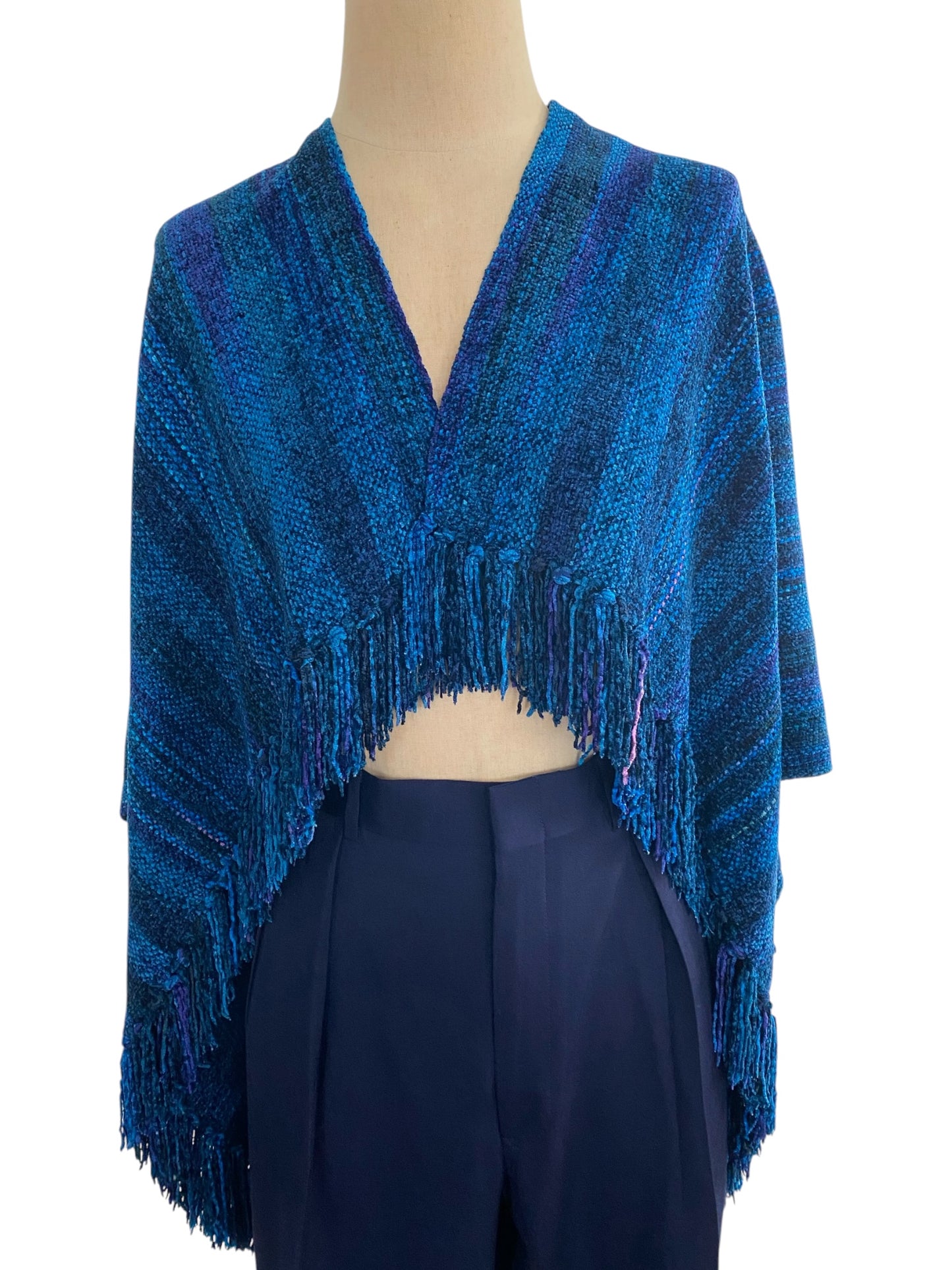 Blue Silk Chenille Shawl Fringe
