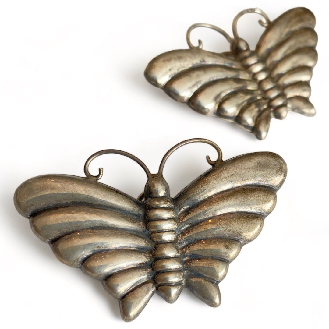 Sterling Silver Butterfly Pendent Brooch Pair