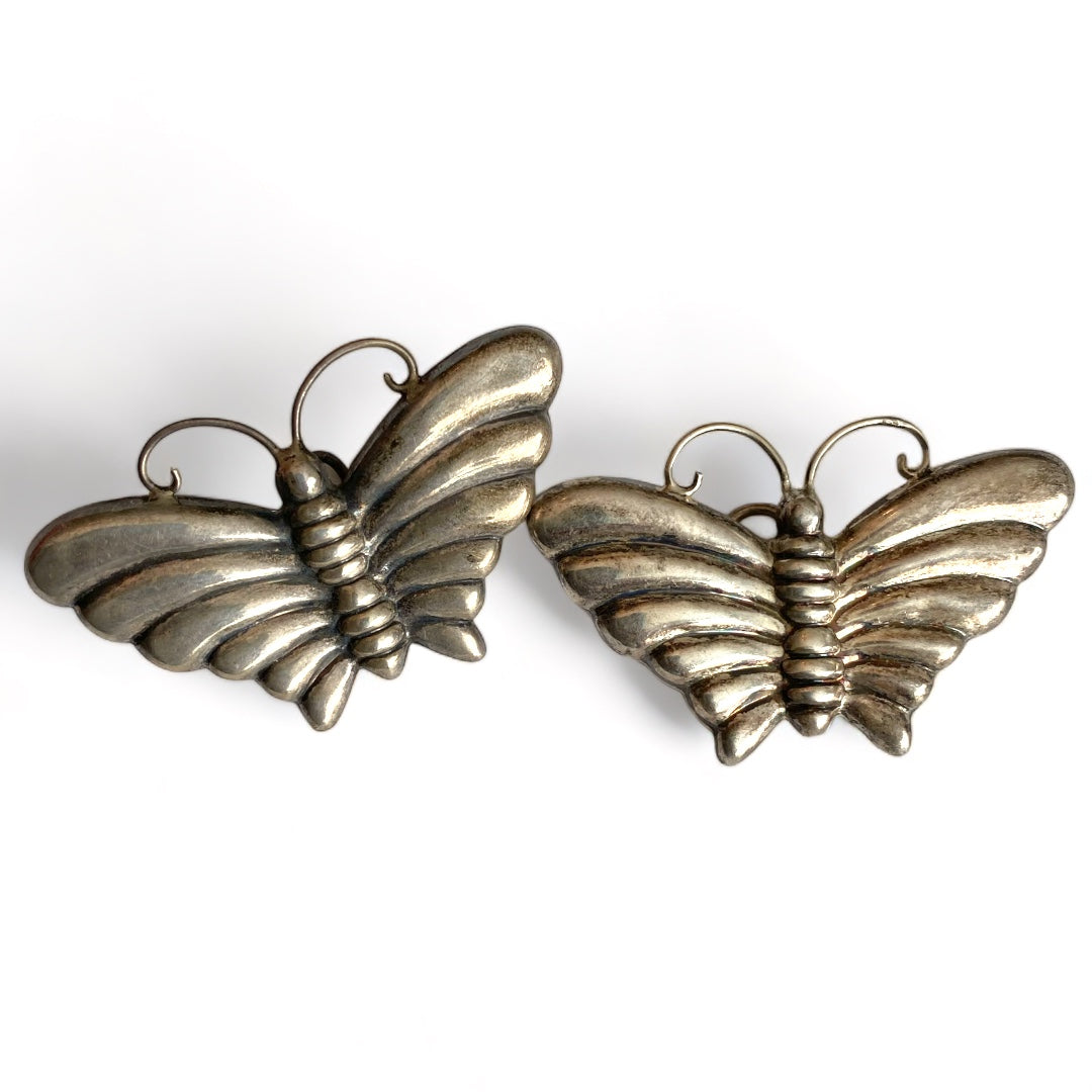Sterling Silver Butterfly Pendent Brooch Pair