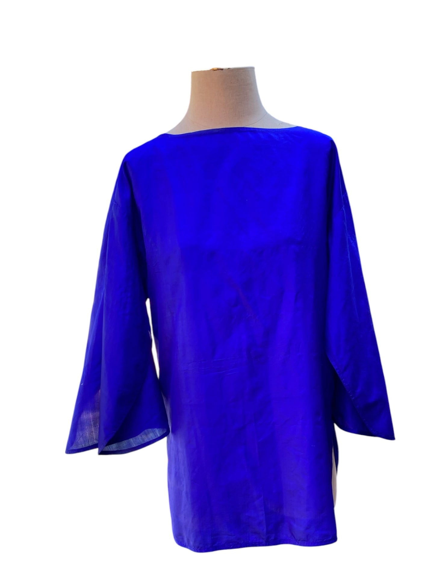 Cobalt Blue Silk Blouse Split Sleeve