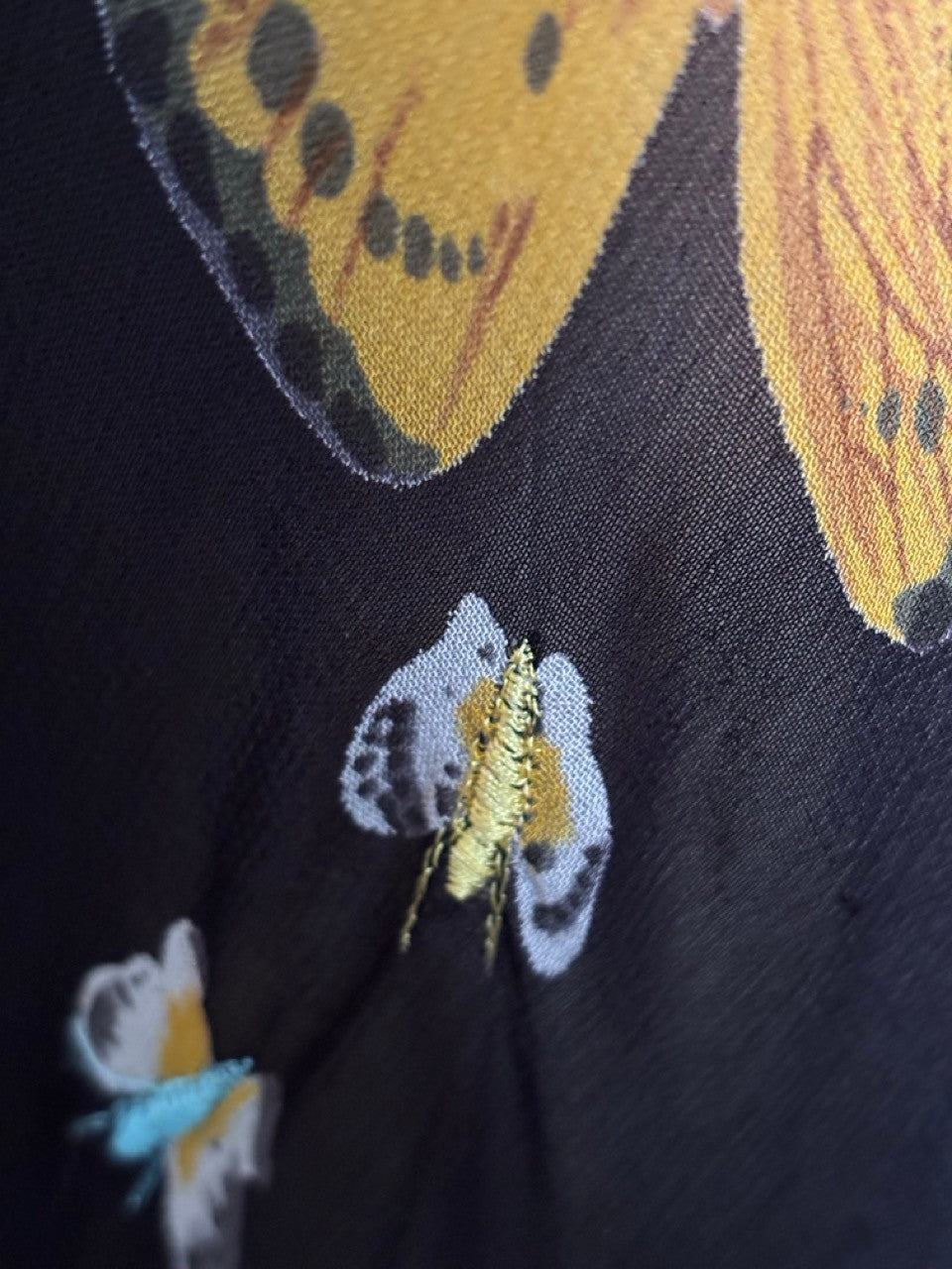 1950s Black Sheer Dress Butterfly Print Embroidered Detail