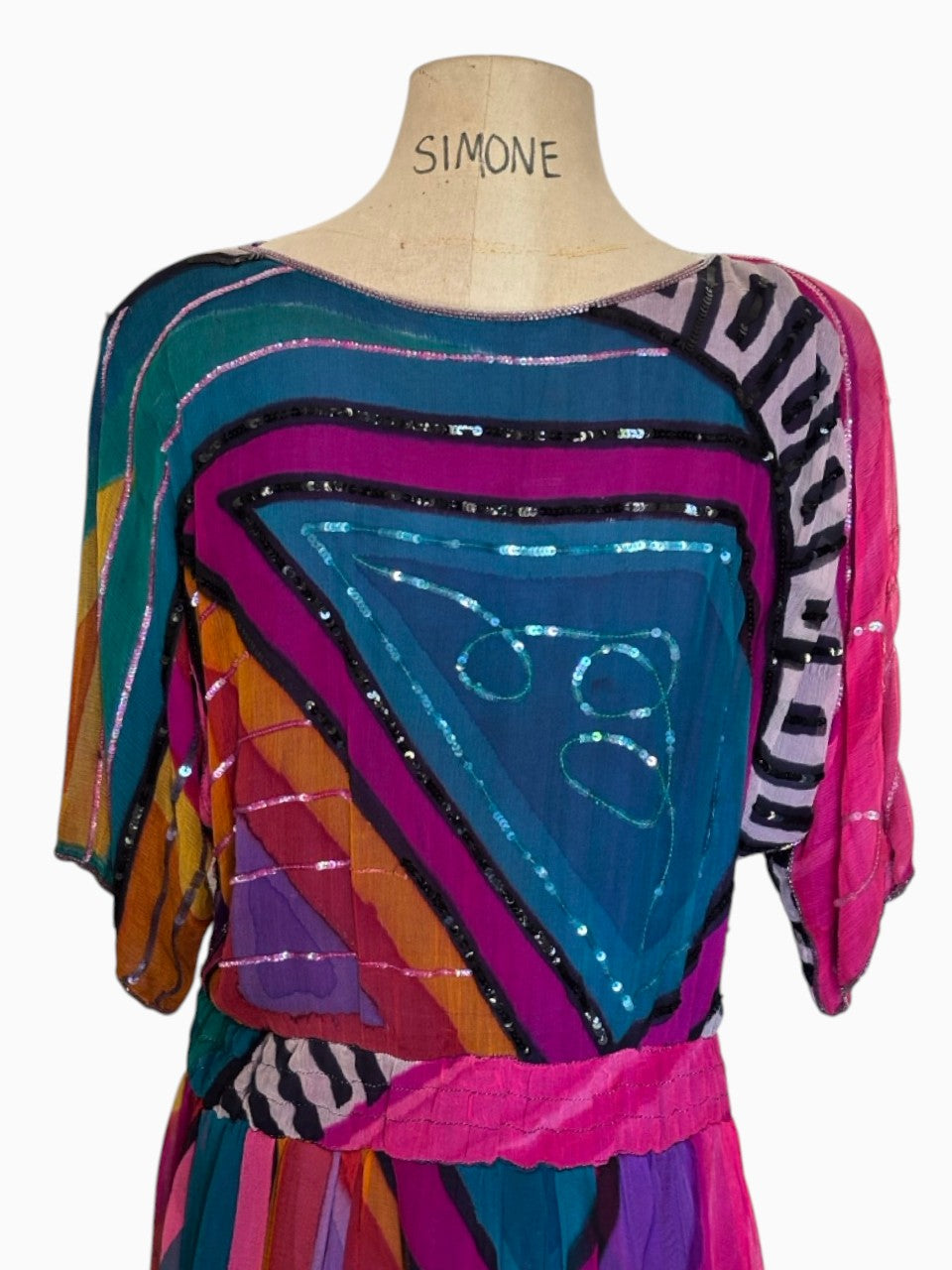 Multi Color Dress Beaded Dolman Sleeves