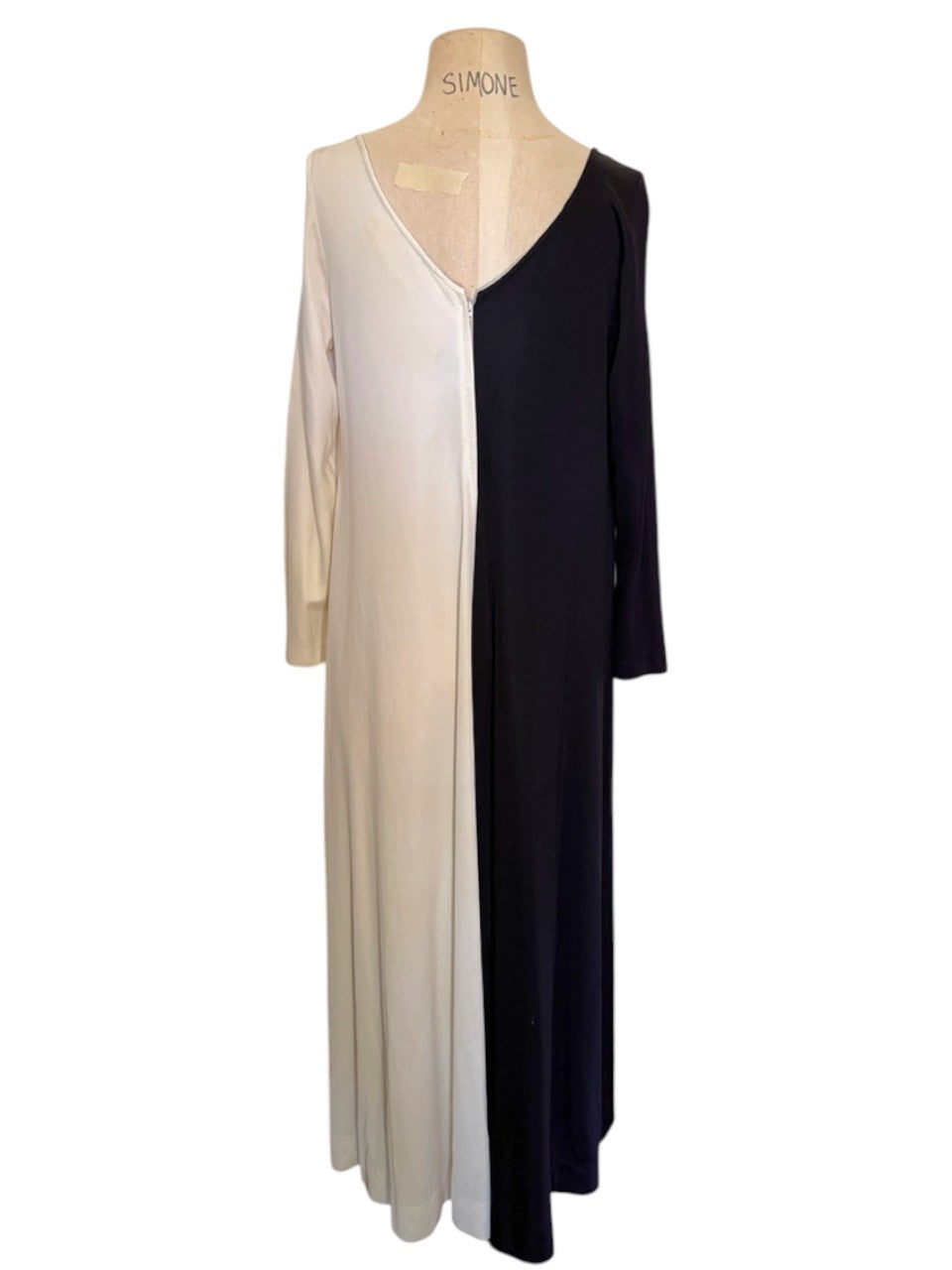 Late 60s Black White Colorblock Maxi Dress
