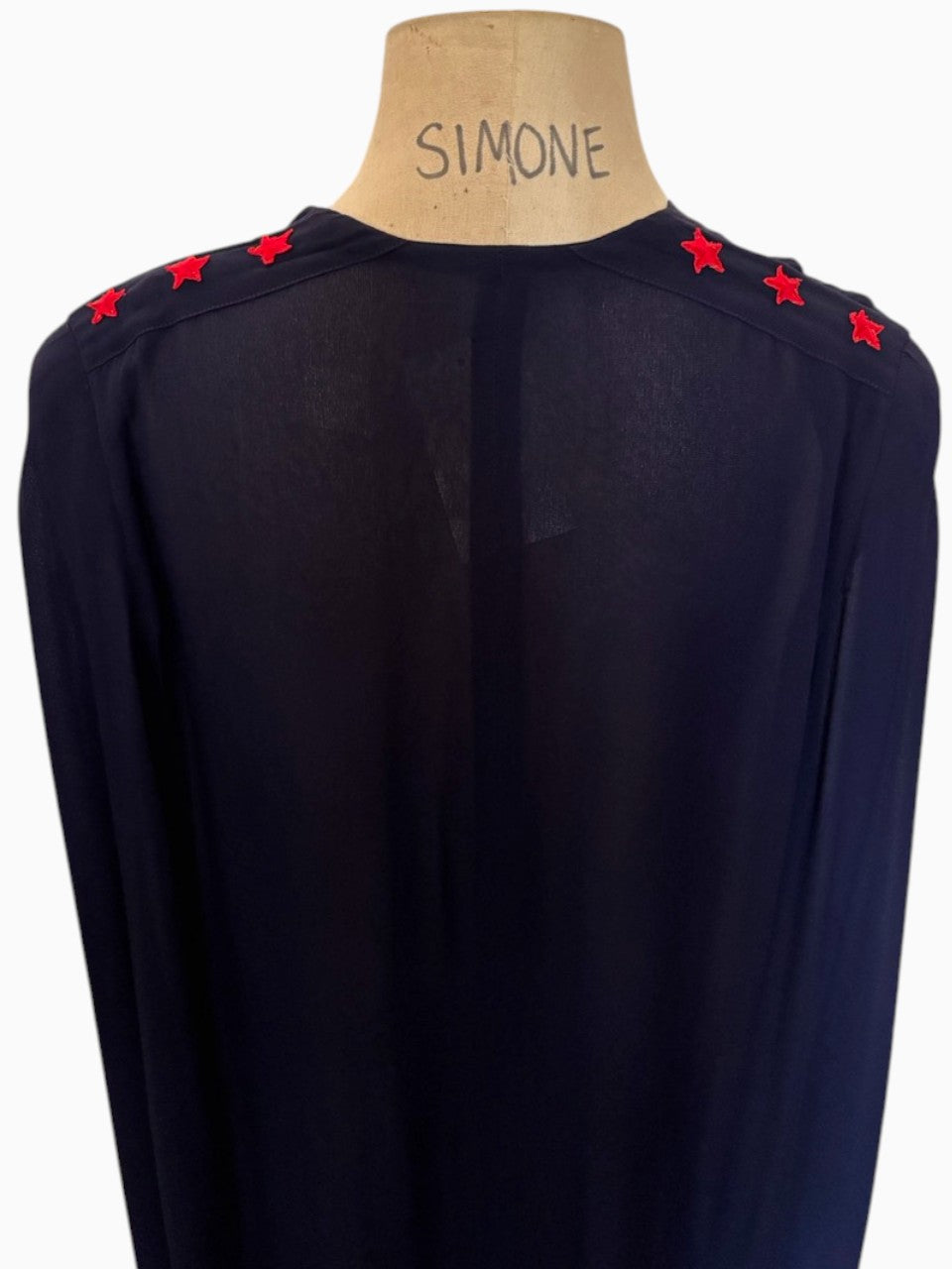 Elegant Navy Blue Crepe Cape Red Star Epaulettes