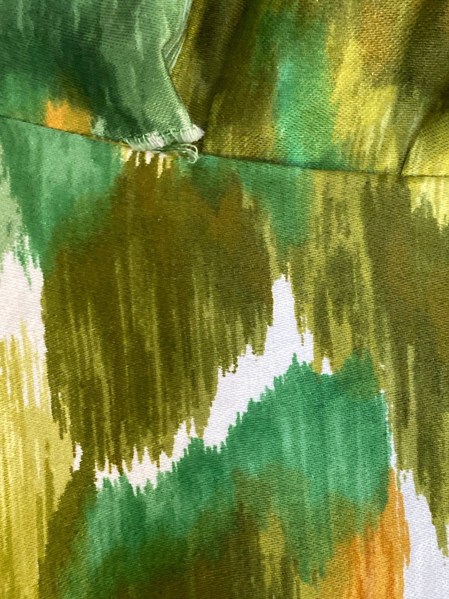 50s 60s Open Coat Abstract Watercolor Print Ruffled Trim