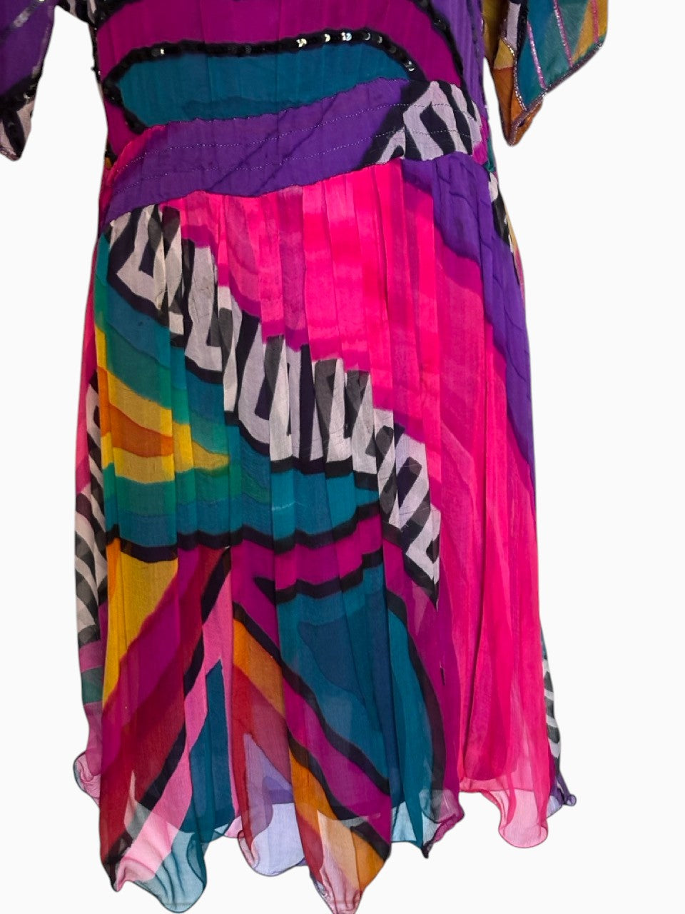 Multi Color Dress Beaded Dolman Sleeves