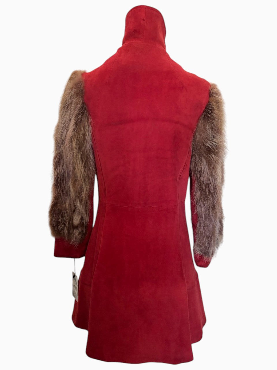 60s Red Suede Jacket Fox Fur Sleeves