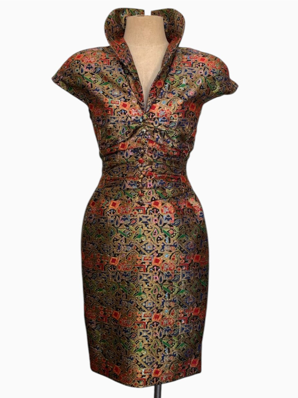 60s Fitted Gold Lamé Brocade Dress