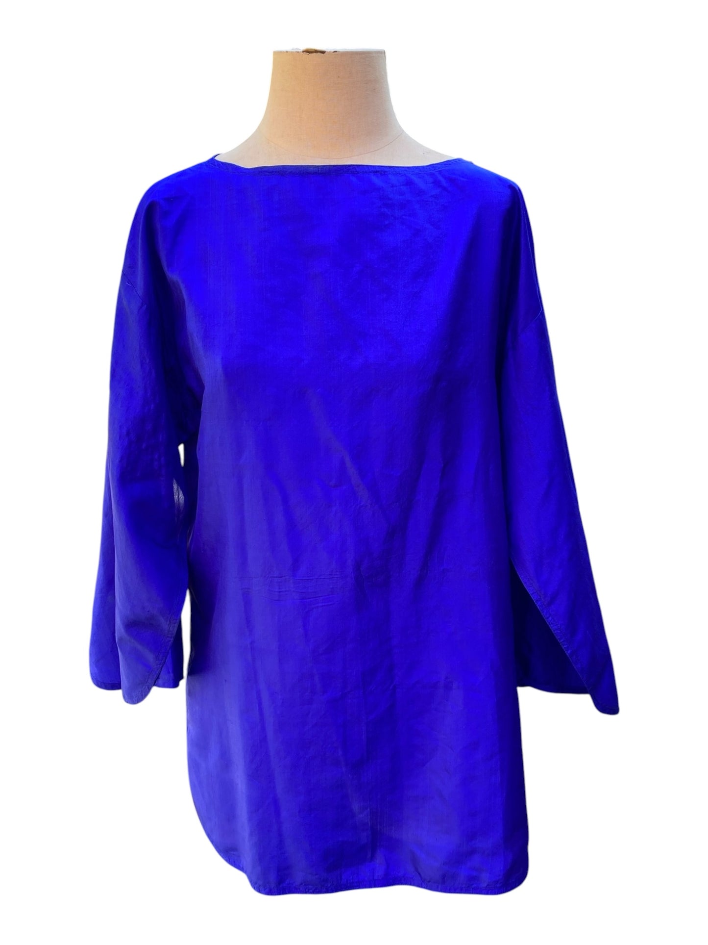 Cobalt Blue Silk Blouse Split Sleeve