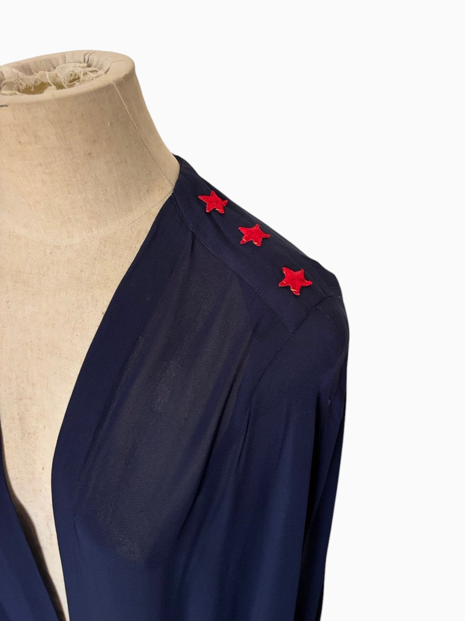 Elegant Navy Blue Crepe Cape Red Star Epaulettes