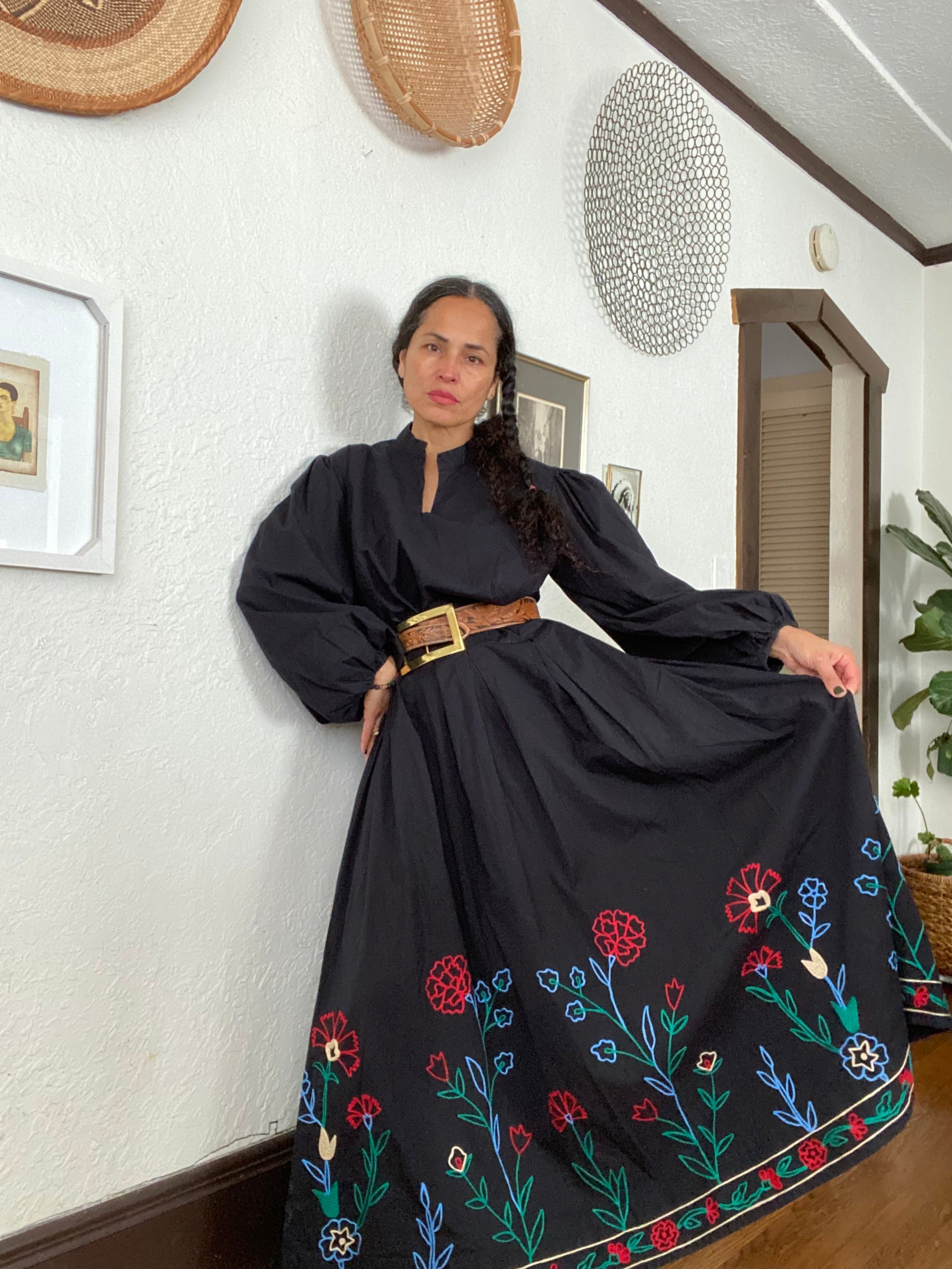 eShakti Black Dress Embroidered Skirt