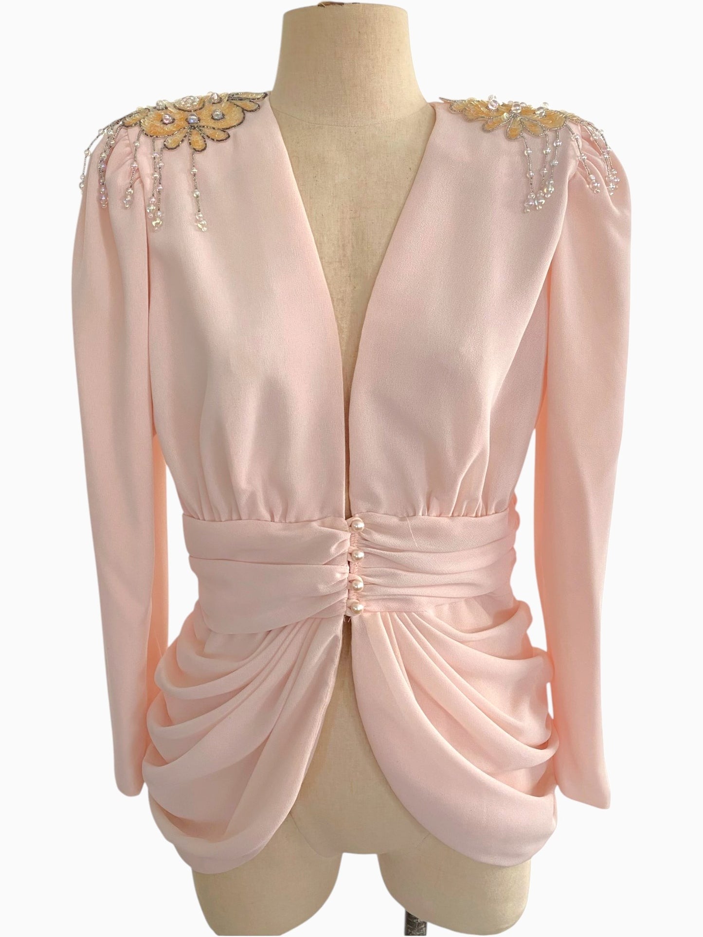 80s 90s Ruched Pink Jacket Embellished Epaulettes