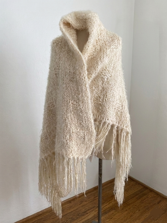 Hand Knit Mohair Throw Shawl w/ Fringe
