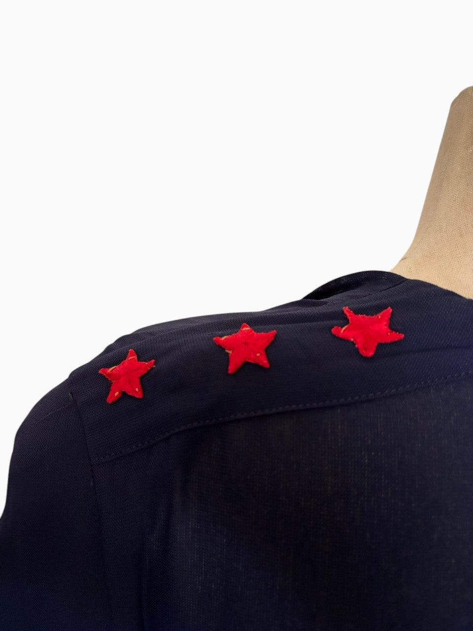 Elegant Navy Blue Crepe Cape Red Star Epaulettes
