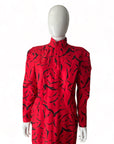 Raul Blanco Red Silk Dress Black Print