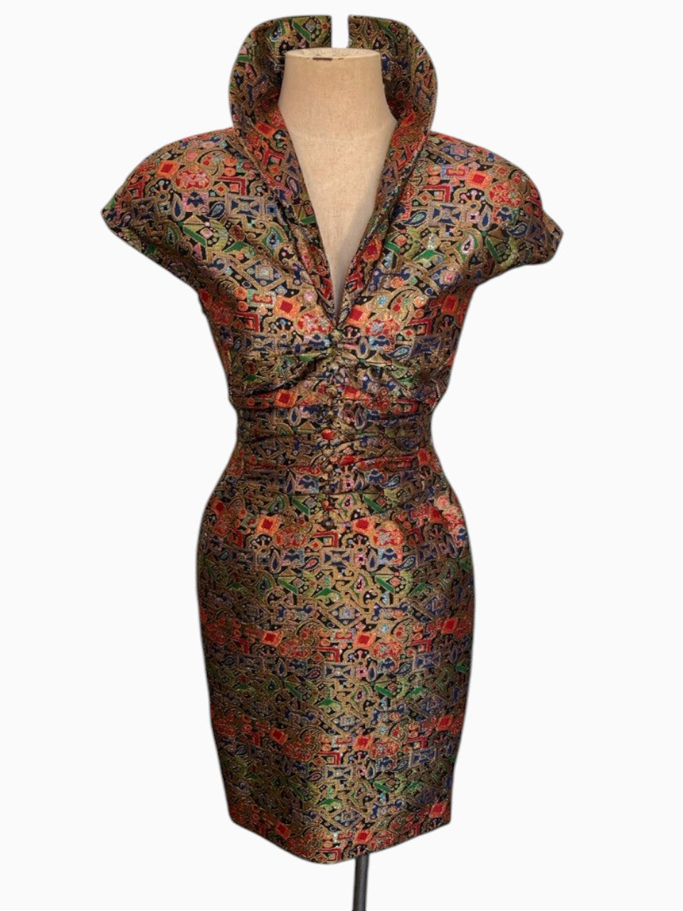 60s Fitted Gold Lamé Brocade Dress