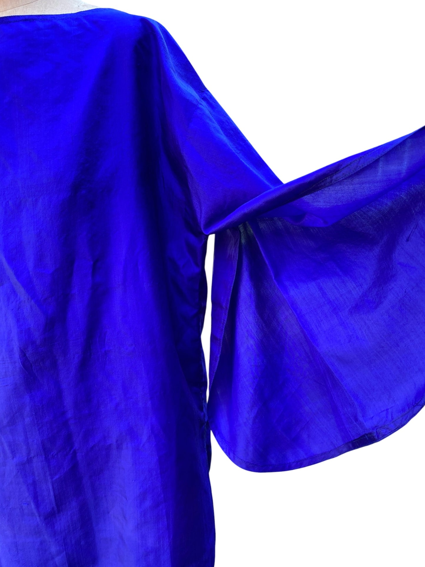 Cobalt Blue Silk Blouse Split Sleeve