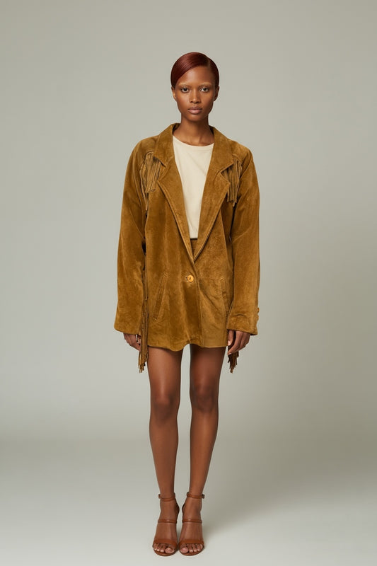 Comint Tan Suede Fringe Blazer Jacket