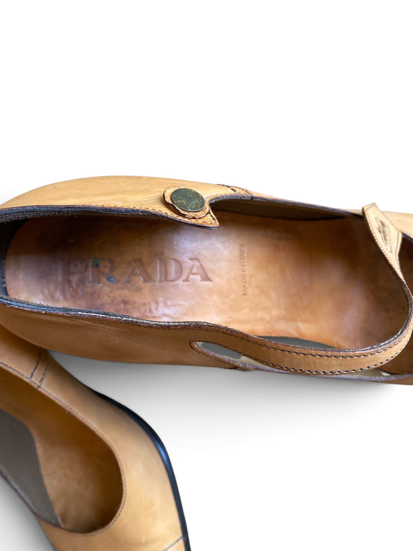 Y2K Prada Tan Maryjane Block Heels