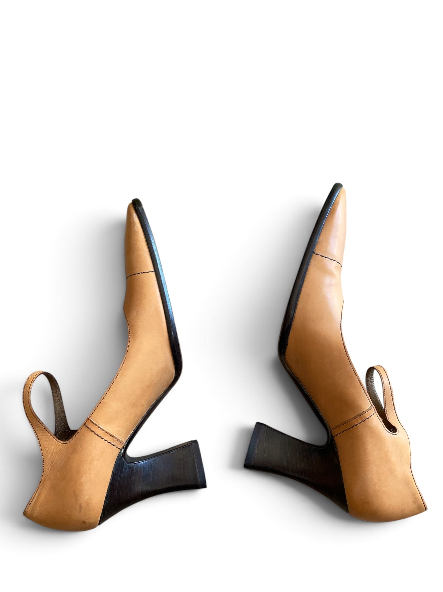 Y2K Prada Tan Maryjane Block Heels