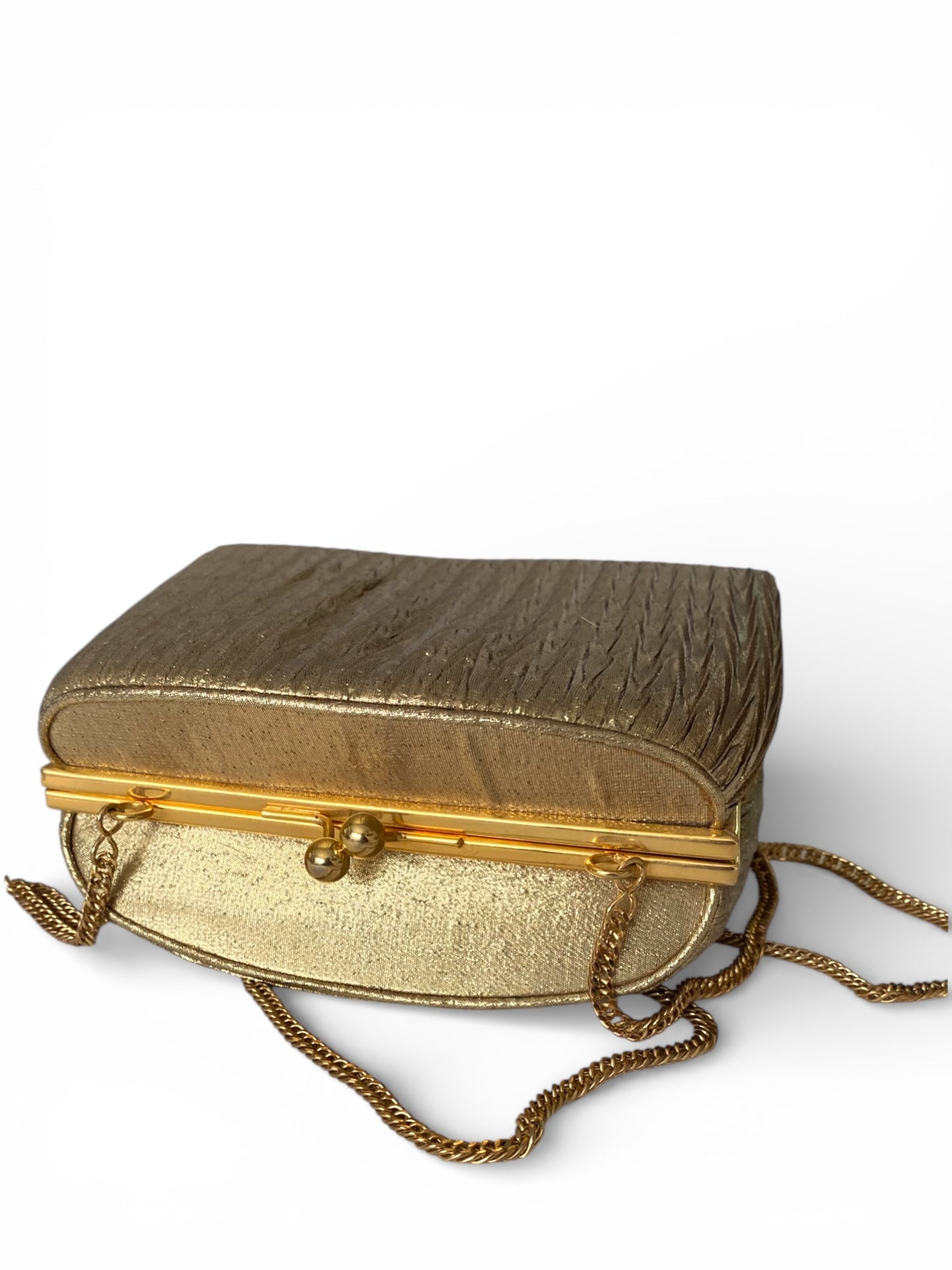 Gold Lamé Wedged Crossbody Purse
