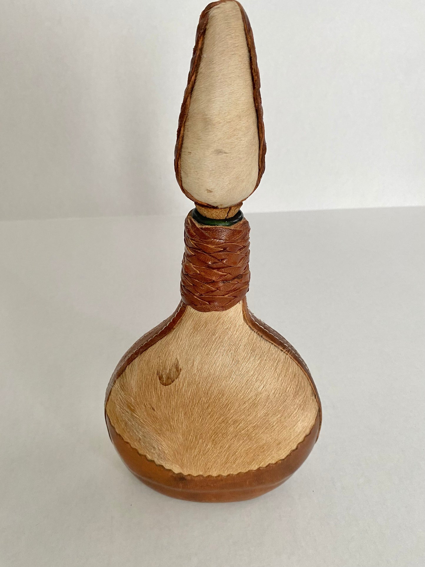 Mid Century Mexican Cowhide Leather Tequila Bottle