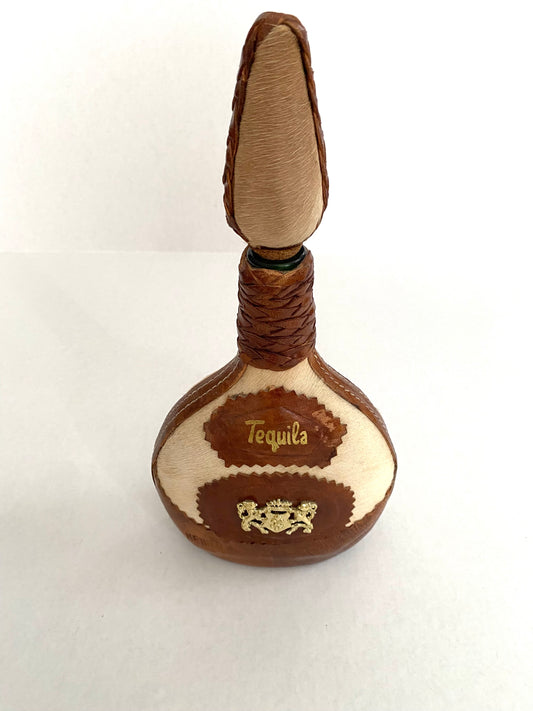 Mid Century Mexican Cowhide Leather Tequila Bottle