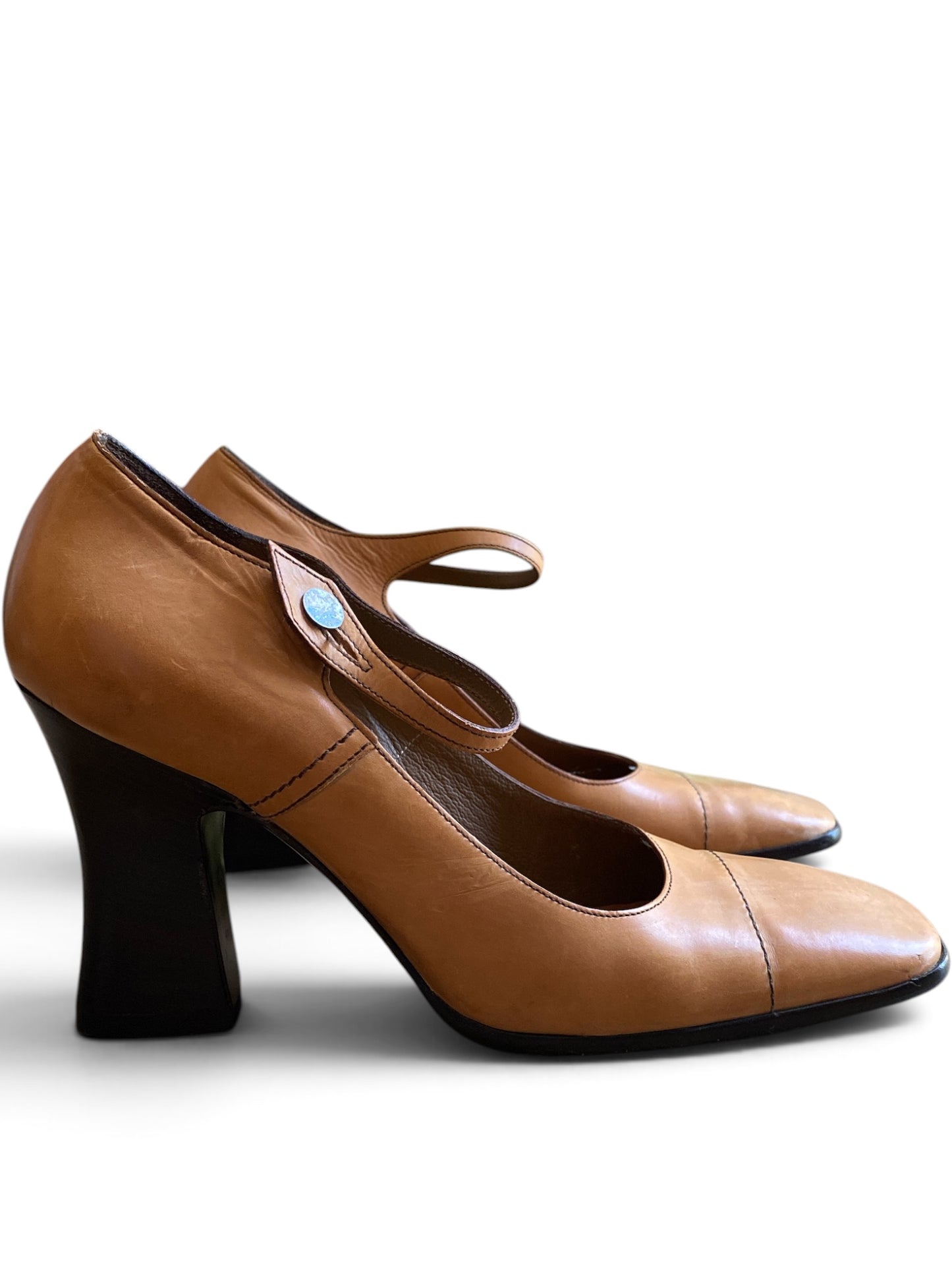 Y2K Prada Tan Maryjane Block Heels