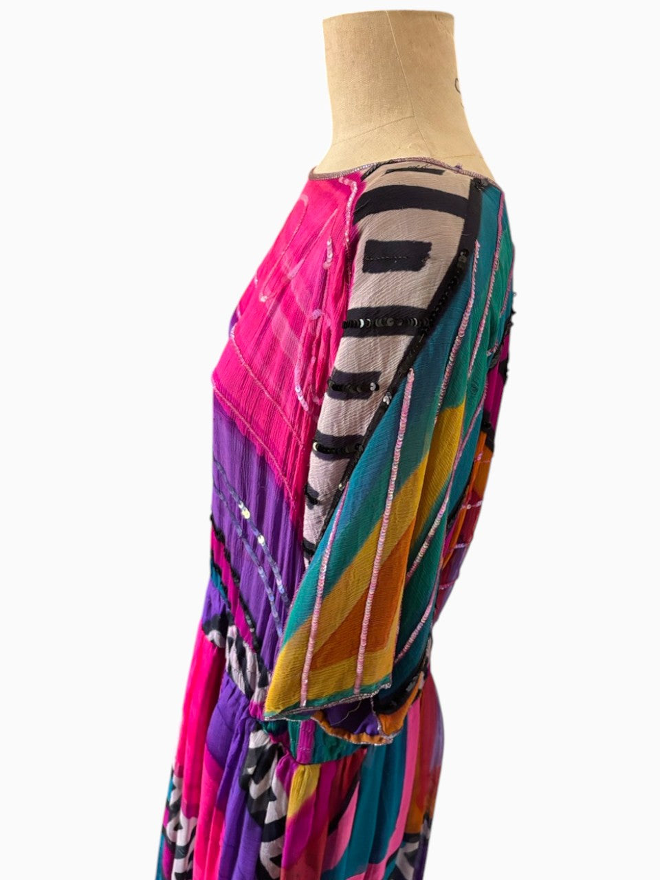 Multi Color Dress Beaded Dolman Sleeves