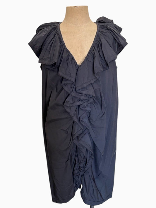 Lanvin High-Low Utilitarian Luxury Cotton Dress Cascading Ruffles