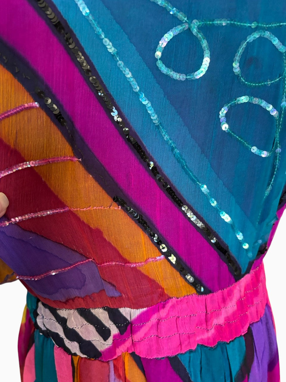 Multi Color Dress Beaded Dolman Sleeves