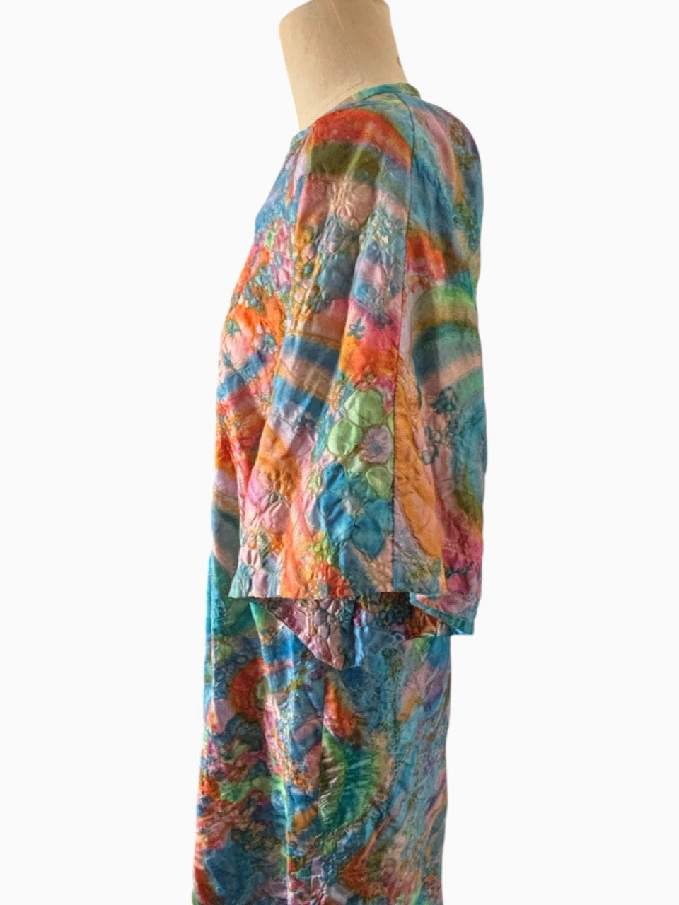60s Blue Multi Water Color Textural Caftan