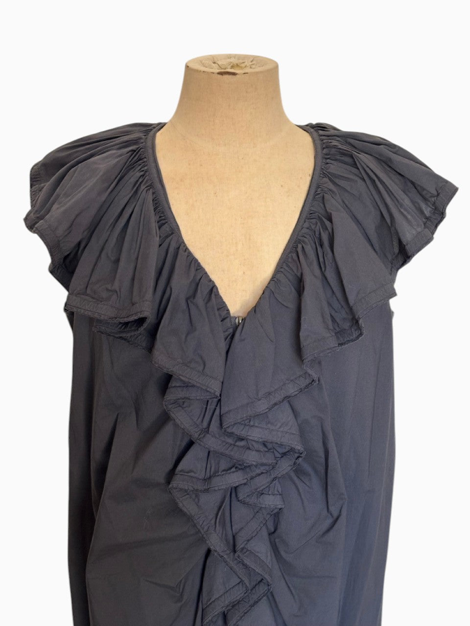 Lanvin High-Low Utilitarian Luxury Cotton Dress Cascading Ruffles