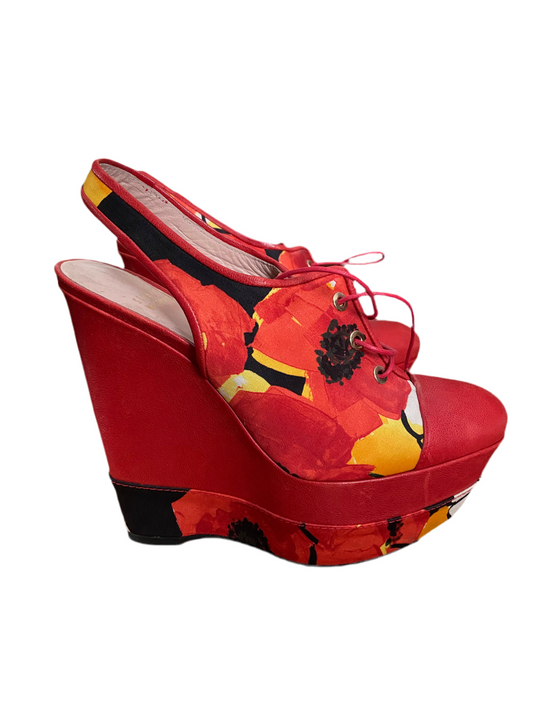 2013 Stuart Weitzman Red Floral Wedge Heels