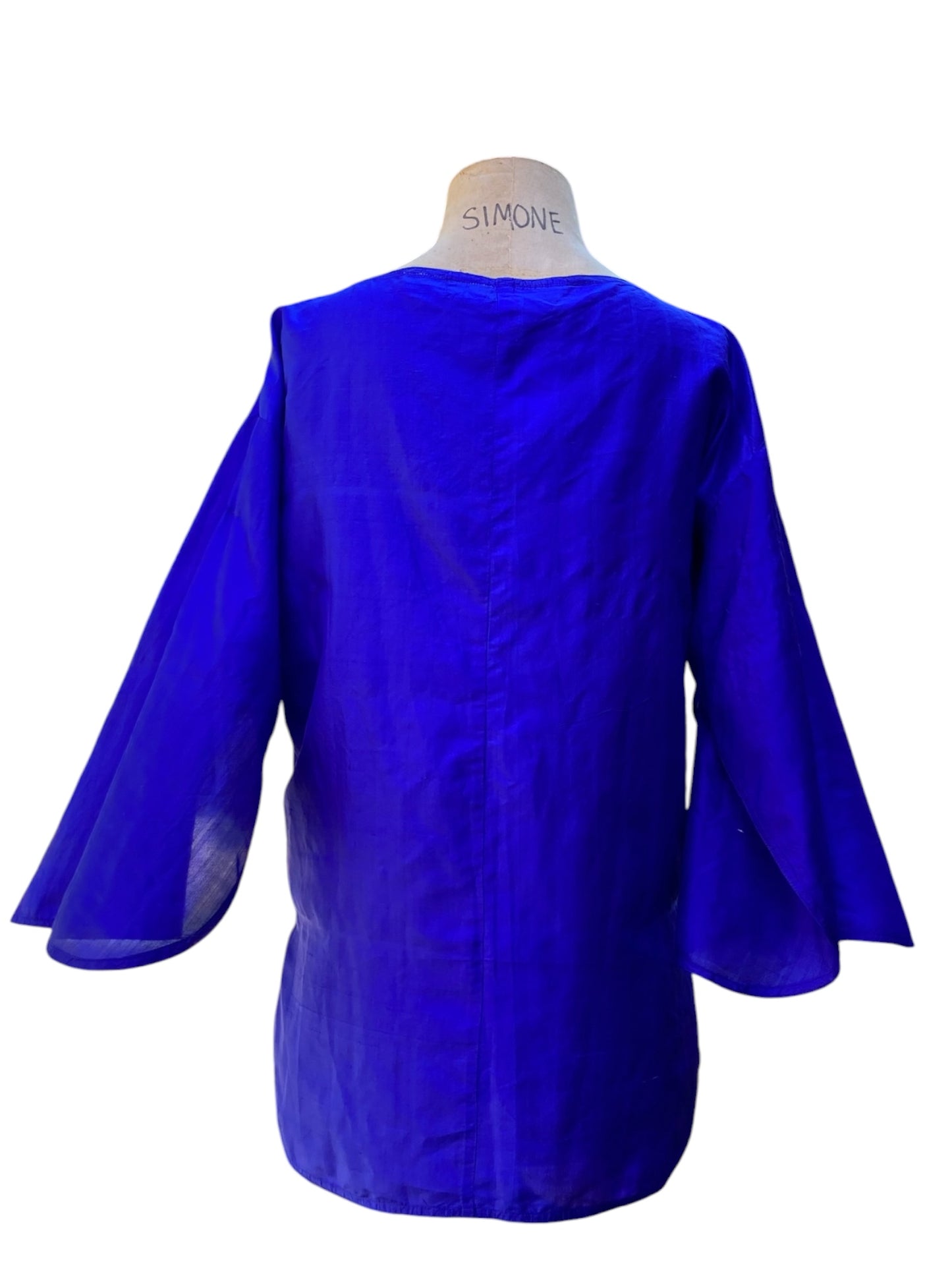 Cobalt Blue Silk Blouse Split Sleeve