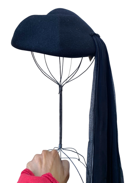 French Black Hat with Attached Panels