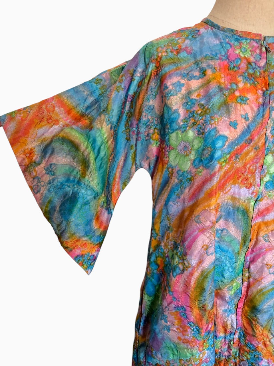60s Blue Multi Water Color Textural Caftan