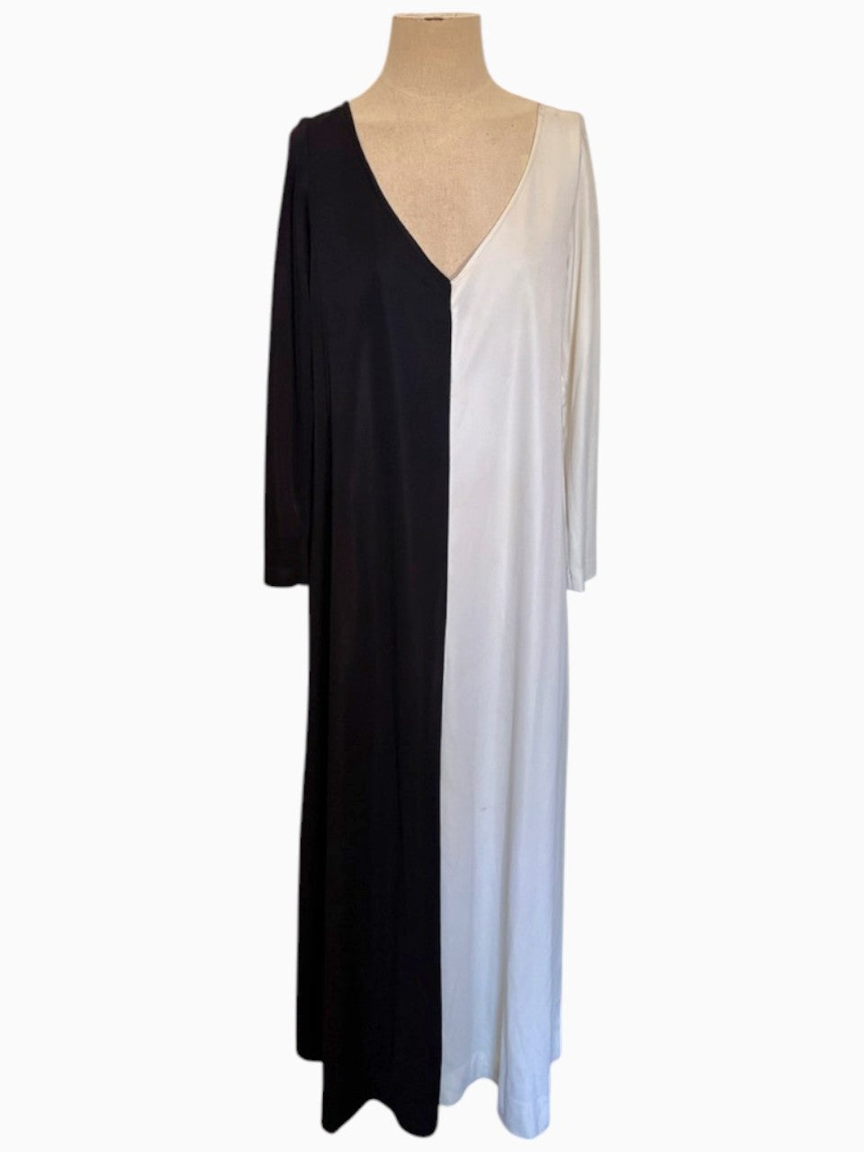 Late 60s Black White Colorblock Maxi Dress