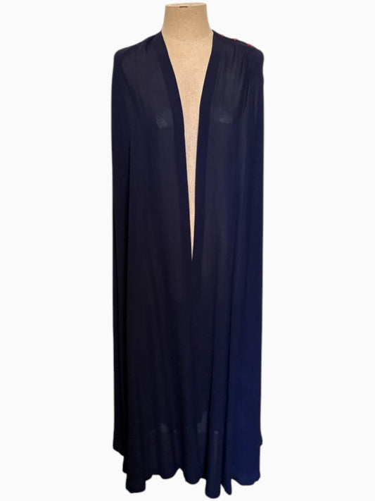 Elegant Navy Blue Crepe Cape Red Star Epaulettes