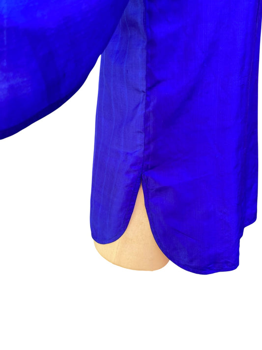Cobalt Blue Silk Blouse Split Sleeve